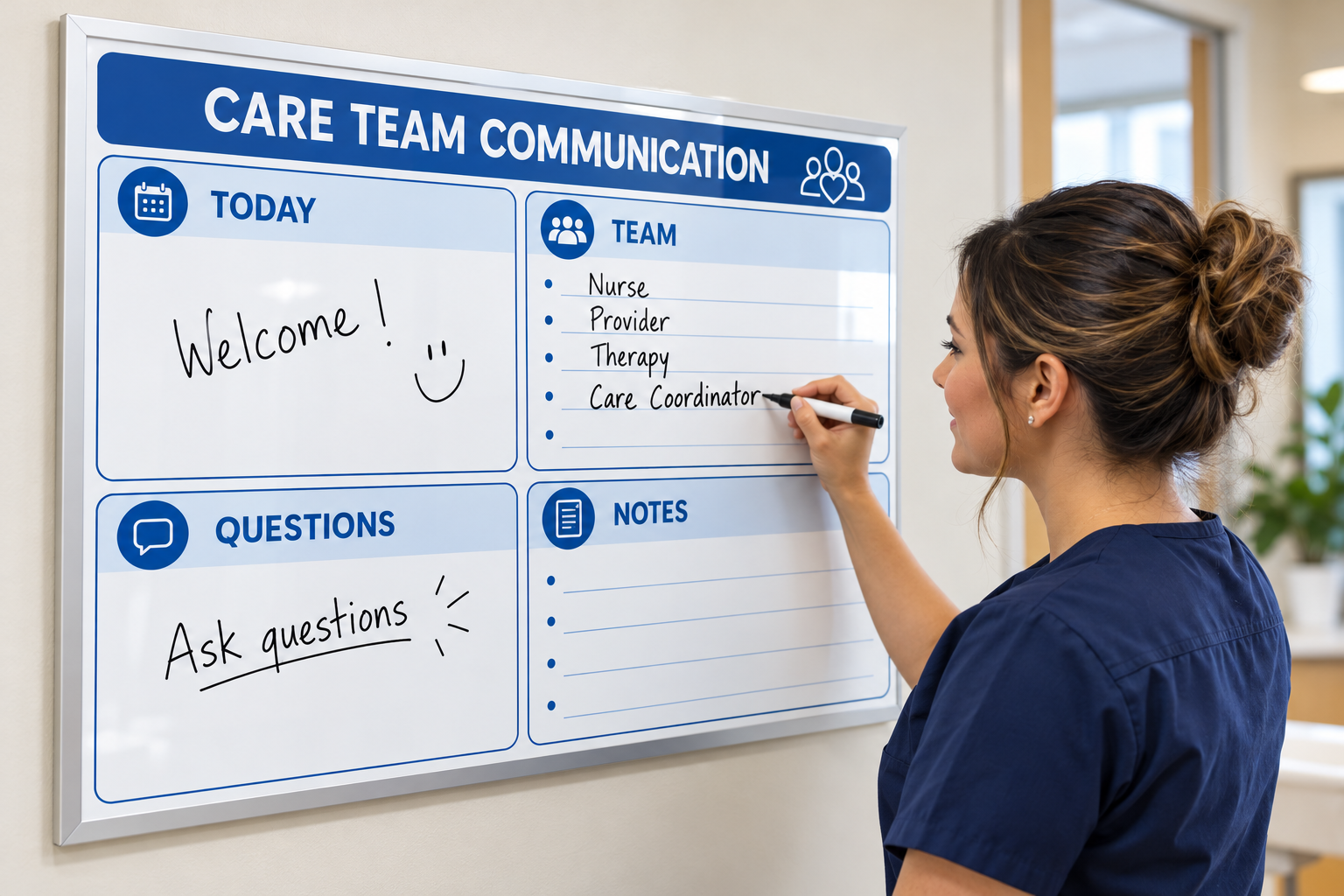 Custom printed dry-erase communication board concept